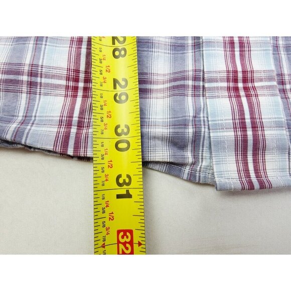 Ariat Stretch Medium Mens White Burgundy Gray Check Embroidered Logo Pearl Snap - Picture 10 of 12